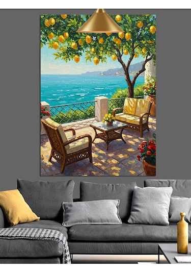 Limon Ağacı Ve Deniz Manzarası Dekoratif Kanvas - Mdf Ahşap Tablo