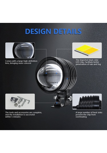 Padalink "1 Adet 30w 3000lm Çift Renkli Motosiklet Led Farı - Su Geçirmez, Dayanıklı"