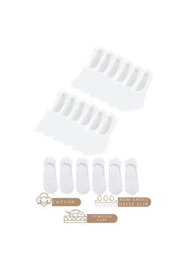 Erkek - Kadın Düz Desen 6 Çift Pamuklu Terletmez Babet Çorap Beyaz