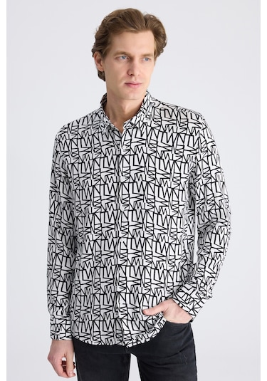 Twn Slim Fit Beyaz Baskılı Rayon Gömlek 4ec02ap122591 Çok Renkli