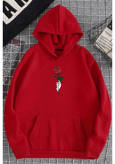 Rose Baskılı Sweatshirt Kırmızı