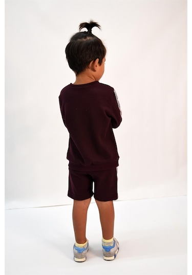 Luess Erkek Çocuk Şerit Detaylı Siyah Alt - Üst Takım Bordo