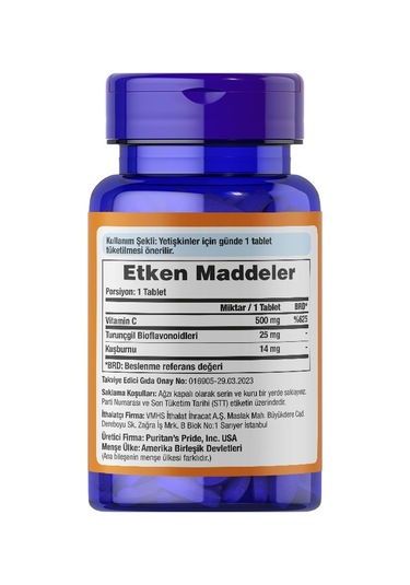 Puritan's Pride Vitamin C-500 Mg With Bioflavonoids And Rose Hips 30 Tablet