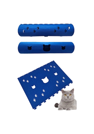 Kedi Oyuncağı Tüneli 1. Kalite 3mm Keçeden Geçmeli Kedi Ve Pati Figürlü 9 Renk A9