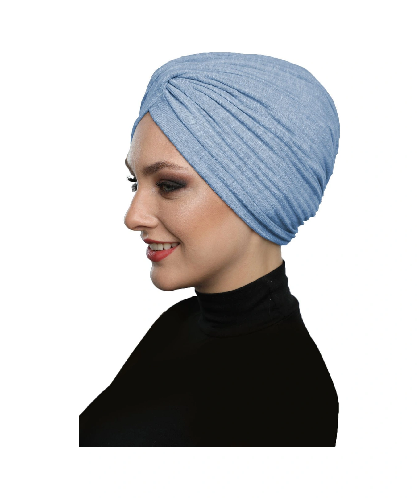 Çapraz Penye Astarlı Mavi Hazır Türban Tesettür Havuz Bonesi Mavi