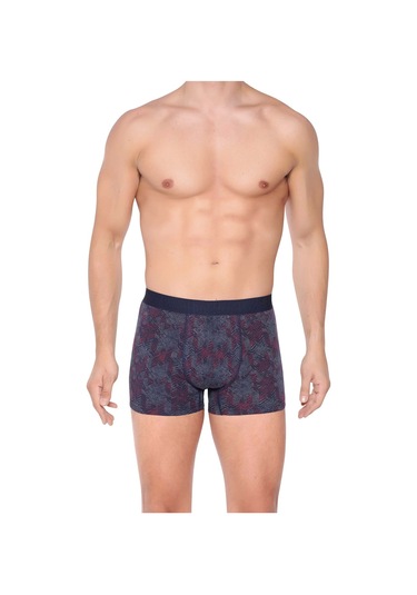 Nivemeshome 4480 Erkek Lycralı Cotton Boxer Lacivert Kırmızı Desenli L Berrak Çok Renkli