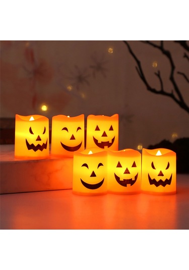 Cadılar Bayramı Dekorasyonu 6 Adet Cadılar Bayramı Mumları, Led Mumlar, Pil İle Çalışan Led Çay Işıkları Cadılar Bayramı Ev Dekorasyonu İçin Çok Renkli