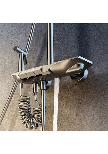 Fleko Gri Piyano Duş Seti Banyo Dekor Banyo Duş Seti Antrasit Duş Seti Diğer