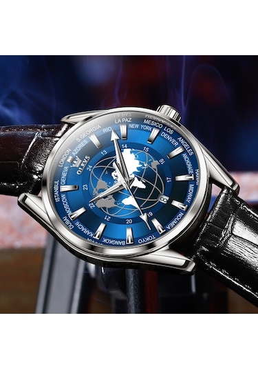 Olevs 9926 Kabartmalı Toprak Kadranlı Erkek Kuvars Saat Kahverengi