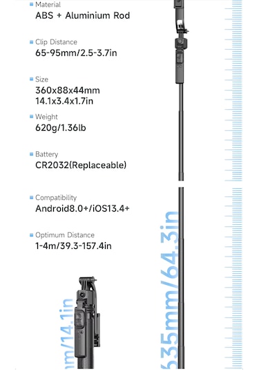 Kameralı Hareketli Tripod Selfie Çubuğu Telefon Tripodu 163cm