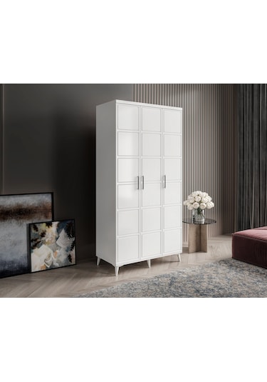 GuneyStore Milano 3 Kapaklı Komple Mdf Beyaz Gardırop