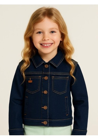 Çift Cep Detaylı Lycralı Lacivert Kot Ceket-16065 Lacivert