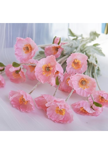 Yapay Çiçek Gelincik Çiçeği Pembe Renk 3 Çiçek 1 Tomurcuk 59cm