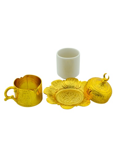 Lalezar 6 Kişilik 24 Parça Altın Renkli Türk Kahvesi Fincan Seti