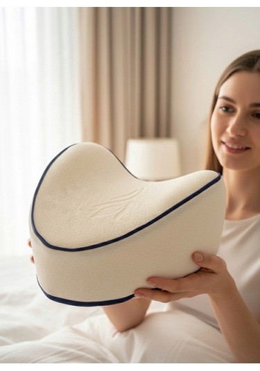 Diz Arası Ortopedik Yastık Visco Bacak Arası Yastık Yıkanabilir Kılıf 23x23x5 Beyaz