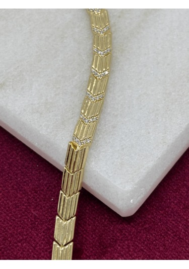 14 K Renginde Minimal Taşlı Ok Şeklinde Çift Renkli Bileklik Gold