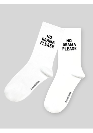 No Drama Please Yazılı Unisex Beyaz Tenis Spor Çorap Beyaz