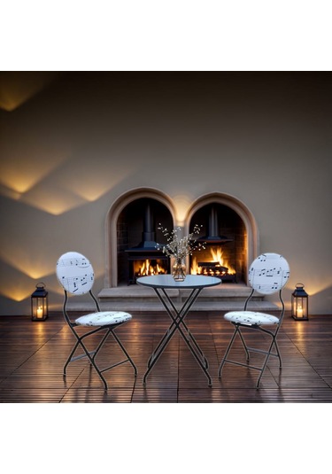 Katlanabilir Nota Desenli Metal Masa Ve Sandalye Takımı - 2 S