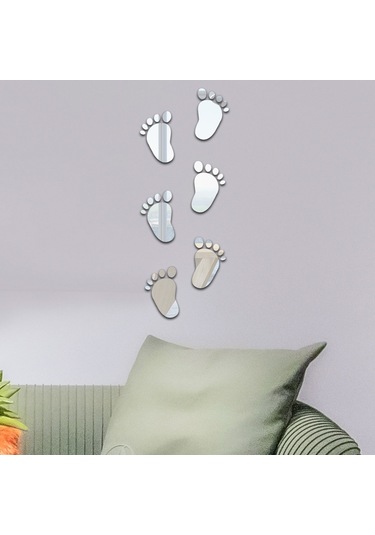 Sones 36 Adet / Set Akrilik Küçük Ayaklar Stereo Duvar Çıkartmaları Ev Dekorasyonu Yumuşak Ayna Gümüş Diğer