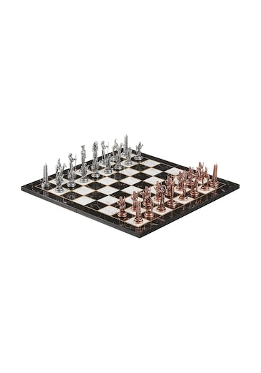 Metal Mısır Satranç Takımı Antik Ve Katlanır Mermer Desenli Mdf A