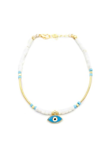 Royaleks Boncuklu Göz Halhal - Beyaz Çok Renkli