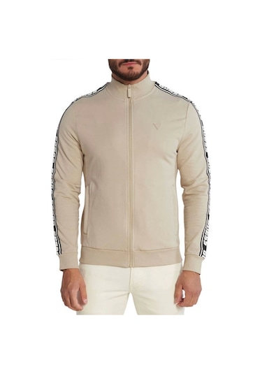 Guess Erkek Full Fermuarlı New Arlo Sweatshirt Bej