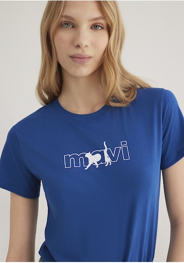 Mavi - Mavi Kedi Logo Baskılı Mavi Tişört 1611478-32213 Mavi