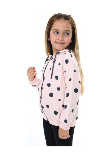 Toontoy Kız Çocuk Baskılı Hırka Pudra