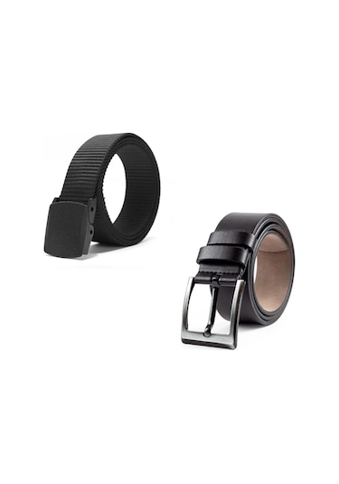 Çantachım Unisex Siyah Tokalı Taktik Kemer Ile Deri Kemer Seti Siyah