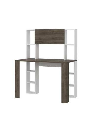 Dekorosso Dekorosso Vital Raflı Dolaplı Çalışma Masası Beyaz-Ceviz