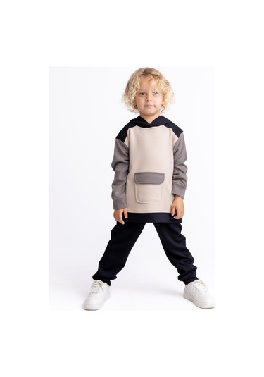 Oliventhekid Siyah Üç Renkli Modal Unisex Çocuk Takım Siyah