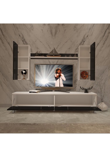 Decoraktiv Eko 7 Slm Std Krom Ayaklı Tv Ünitesi Tv Sehpası Beyaz - Siyah