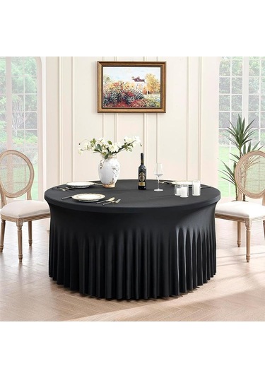 Sones 4ft Polyester Elastik Masa Örtüsü Örtüsü Düğün Ziyafet Parti Dekorasyonu Yuvarlak Masa Eteği Ofis Masa Örtüsü Siyah Siyah