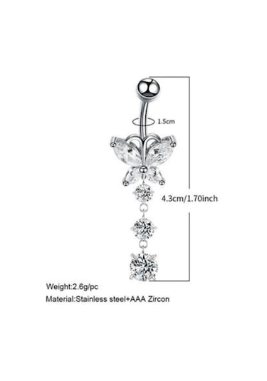 Shopiolog Cerrahi Çelik Kelebek 316 L Göbek Piercing Gümüş