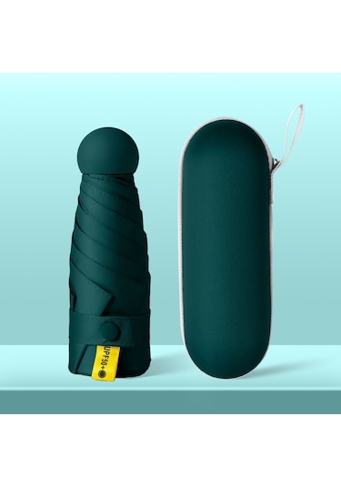 Mengtuo Bayan 8 Kemik Mini  Yağmur Ve İki Kullanımlı Vinil Cep Kapsül Şemsiye Koyu Yeşil Koyu Yeşil