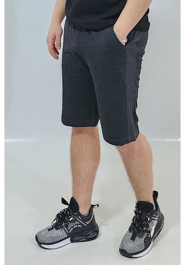 Erkek Antrasit Yandan Şerit Detaylı Şort Antrasit - Melanj