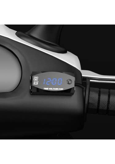 Motosiklet Çok Fonksiyonlu 2'si 1 Arada Dijital Ekran Voltmetre + Elektronik Saat, 6-30v Ip67 Açık Mavi
