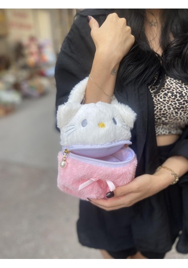 Hello Kitty Pembe İncili Peluiş Çanta-2621 Altın