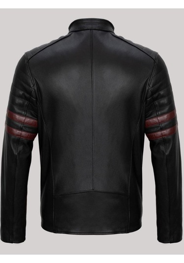 Hakiki Kuzu Derisi Siyah Erkek Deri Mont Dik Yaka Kolları Fermuarlı Deri Ceket Siyah