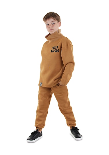 Denokids Stay Cool Oversize Erkek Çocuk Eşofman Takımı - Hardal