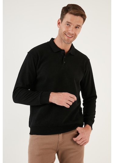 Buratti Pamuklu Regular Fit Düğmeli Polo Yaka Erkek Kazak 456211 Siyah