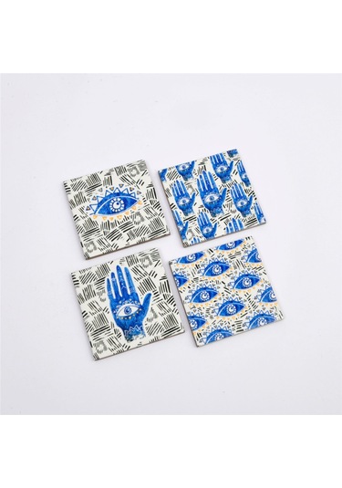 Nazar Siyah 4'lü Seramik Bardak Altlığı Mavi - Siyah