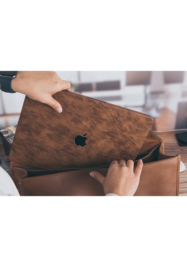Macbook Air Kılıf 13 İnç Deri Leat01 Eski Usb'li Model 2010-2017 A1369 A1466 İle Uyumlu Kahverengi