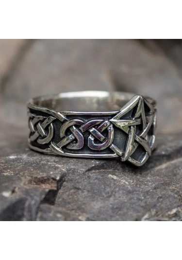 1 Adet Kelt Düğümü Gotik Paslanmaz Çelik Pentagram Yıldız Yüzük Erkek Moda Titanyum Biker Takı Beden 6-10 Gümüş