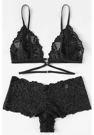 Kadın Siyah Özel Şık Sütyen Külot Takımı Siyah