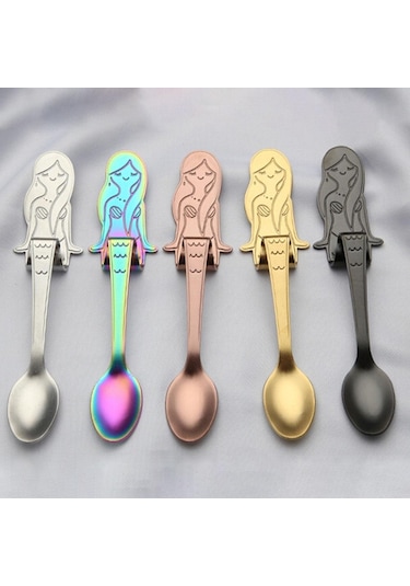 Altın Denizkızı Çay Kaşığı Paslanmaz Çelik Yaratıcı Çay Kahve Kaşığı