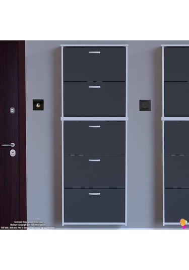 Modilayn Verve Asma Kapı Önü 72x 194 X26 Cm Lik 5 Düşer Kapak 10 Göz Bölmeli Ayakkabılık Antrasit - Beyaz
