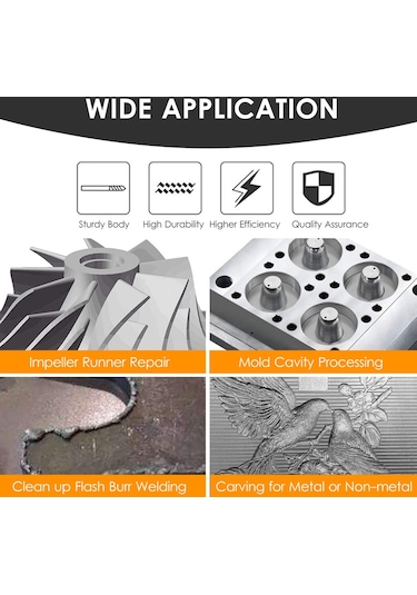 Hallow 1/8" Çift Kesim Karbür Döner Çapak Seti Şaft 20 Adet