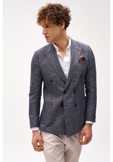 Erkek Lacivert Slım Fıt / Dar Kalıp Geniş Kırlangıç Ceket-16412 Lacivert
