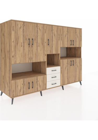 Kronos Dolap 13 Raflı 3 Çekmeceli 9 Kapaklı 220x59x163 Çam-çam/ay Çam-çam/aytaşı